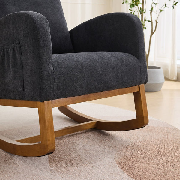 English Elm 27.2"w Wingback Glider Rocker Polyester Nursery Chair with Walnut Rubberwood Base W3188P304603