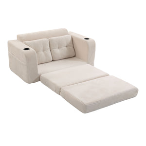 English Elm Convertible Floor Sofa Bed with Memory Foam and Ribbed Corduroy for Small Spaces Beige W395P438025