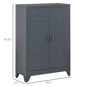 English Elm HOMCOM Industrial Steel Storage Cabinet with Adjustable Shelves, Locker-Style Doors, Anti-Tip Safety W2225P173907