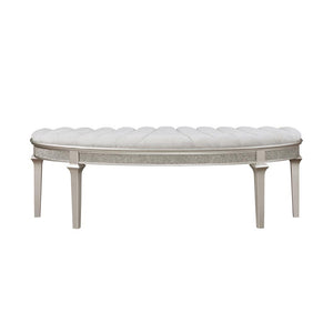 English Elm Curved Demilune Fabric Bench with Ivory Channeled Tufting and Silver Oak Tapered Legs — Elegant Accent Seat B016P369978