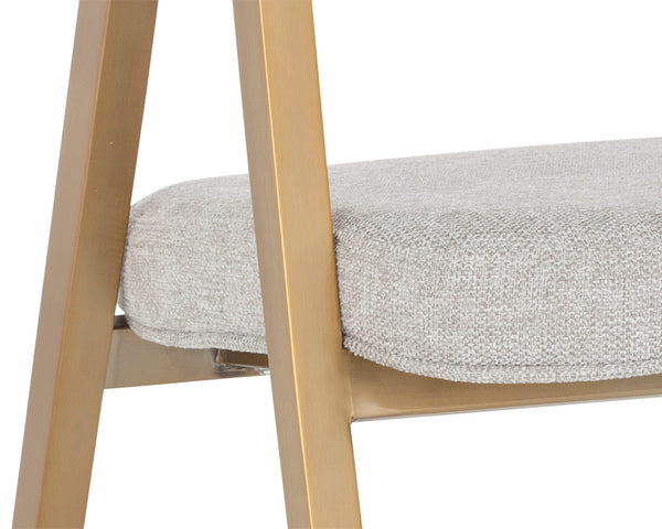 Sunpan Burgos Dining Armchair - Modern Curved Seatback with Gold Stainless Steel Frame for Stylish Dining Belfast Heather Grey