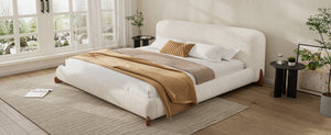 English Elm King Boucle Upholstered Platform Bed Sculpted Headboard Solid Wood Legs Bedroom N757K333334W