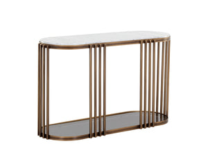 Sunpan Naxos Console Table - Elegant Carrara Marble Top & Rustic Bronze Frame, Perfect for Any Space!