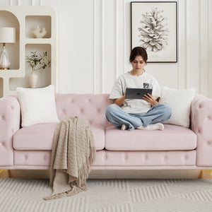 English Elm Fx Velvet Tufted 6 Seat Sofa Set Chesterfield Style with Button Detail Living Room Pink W1926S00085