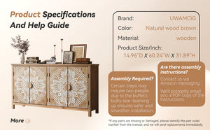English Elm 60"Wood Vintage Accent Cabinet 4 Doors Antique Brown & White MDF Buffet Console for Living Room Storage W2295P306897