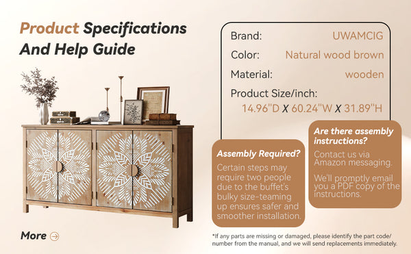 English Elm 60"Wood Vintage Accent Cabinet 4 Doors Antique Brown & White MDF Buffet Console for Living Room Storage W2295P306897
