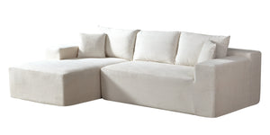 English Elm 2-Piece Beige Convertible Corduroy L-Shaped Sofa - Modular Sectional Couch With Pillows, Easy Setup B2735P384510