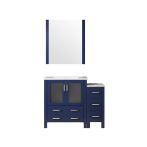 English Elm Navy Blue Single Bath Vanity With White Ceramic Top, Storage Cabinet & Matching 34 In. Mirror B2731S00953