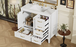 English Elm Christopher Knight Home® - 36" Vintage-inspired Bathroom Vanity with Ceramic Sink, Solid Wood Frame, Soft-Close Drawers, Spacious Storage White N759P293646K