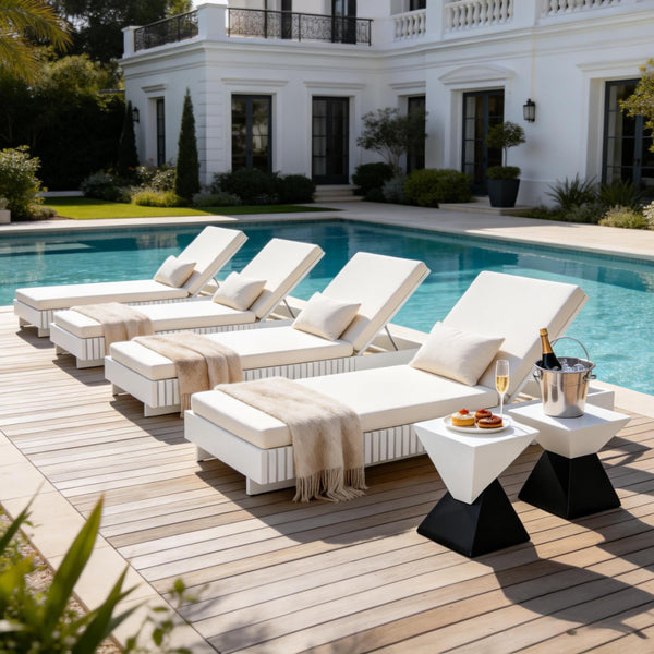 English Elm Modern Acacia Wood Outdoor Chaise Lounge Slatted Reclining Poolside Sun Chair Cream,White N770P281696W_N770P208317C