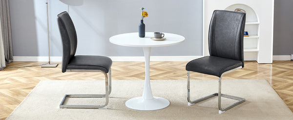 English Elm Table And Chair Set - Hourglass-Shaped 31.9" Round Table With 2 Stylish Dark Gray Pu Chairs For Dining W1151S03536-GIGA