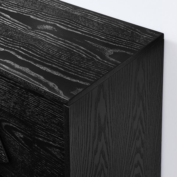 English Elm 60" Mid Century Modern Sideboard Buffet Cabinet with Fluted Diamond Front, Adjustable Shelves, Black — Stylish Storage for TV, Dining, Entryway W1801P290306