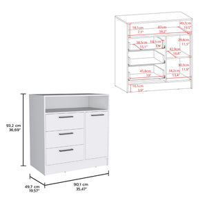 English Elm Omaha Dresser with 3 Spacious Drawers and Single Cabinet Storage, Sleek Pulls, Durable Wood Finish White 38 L x 25 W x 4 H B070S00227