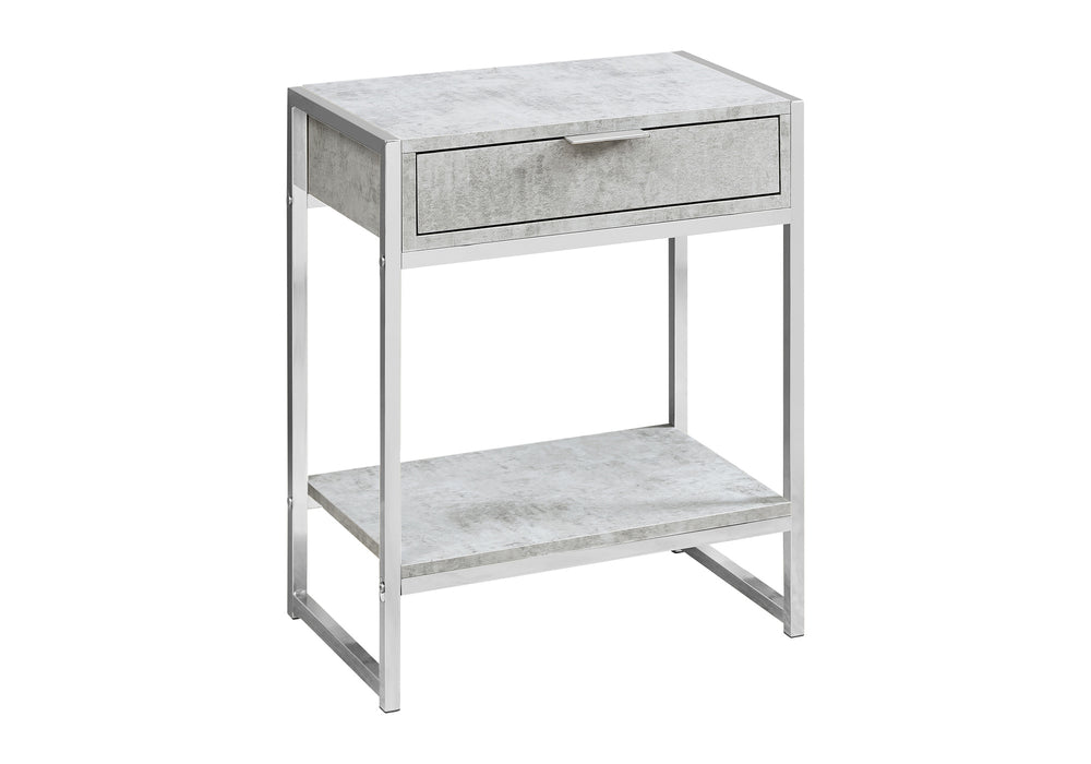 English Elm Accent Table With Storage Drawer - Modern Grey Laminate & Chrome Metal, Versatile For Living Spaces B2710P219305