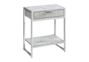 English Elm Accent Table With Storage Drawer - Modern Grey Laminate & Chrome Metal, Versatile For Living Spaces B2710P219305