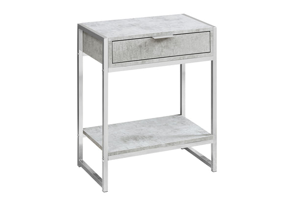 English Elm Accent Table With Storage Drawer - Modern Grey Laminate & Chrome Metal, Versatile For Living Spaces B2710P219305
