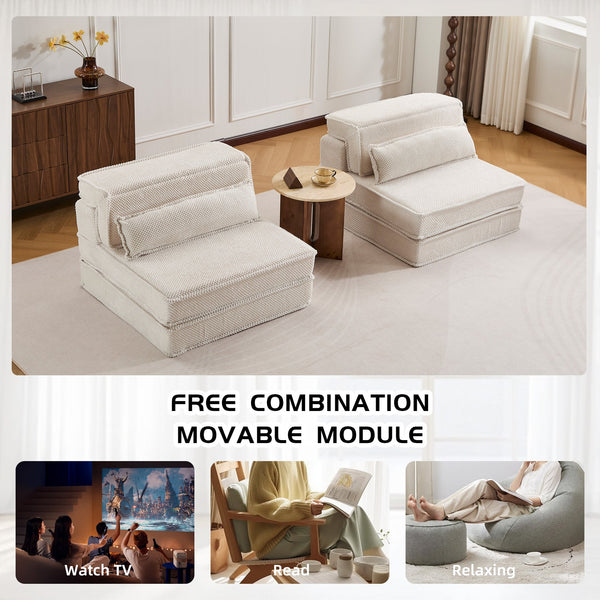 English Elm Compression Modular Floor Sofa Bed - Versatile Diy 2-Seater With Soft Fleece, No Assembly Required! W3723S00047