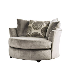 English Elm Gray Velvet Swivel Round Chair with Plush T-Cushion, Flared Arms and Accent Pillows for Cozy Living Room Gray 60 L x 60 W x 40 H B2741P375956