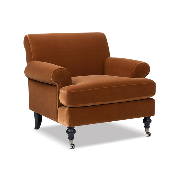 English Elm Alana Barrel Accent Armchair Velvet Upholstered with Rolling Casters for Living Rooms B2719P479034