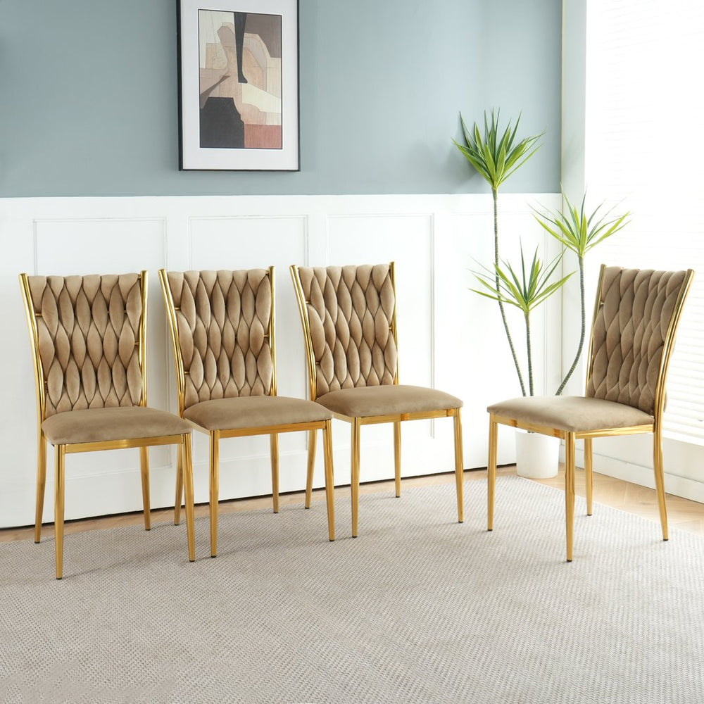 English Elm Modern Velvet Dining Chairs Set of 2 with Gold Legs Curved Back Foam Cushion W210P376369