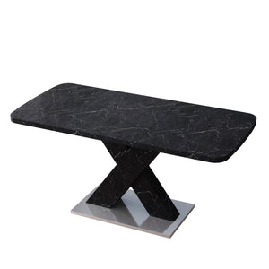 English Elm Modern Rectangle Dining Table - Stretchable Black Marble Top With X-Shape Mdf Legs & Metal Base W757P242762