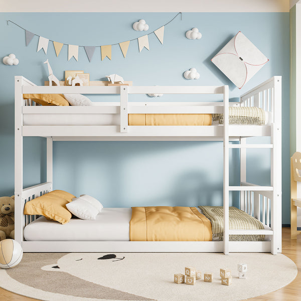 English Elm Twin Over Kids Bunk Bed Solid Pine Frame Gray Finish with Safety Guardrail N708P242163K