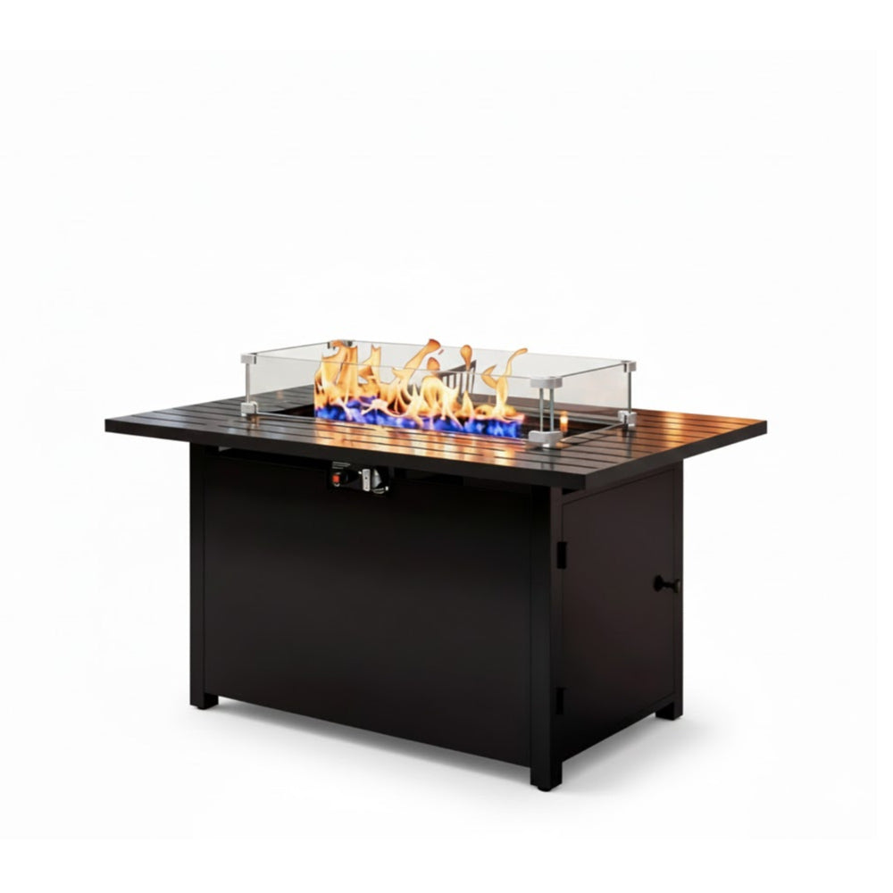 English Elm 43”width Outdoor Rectangular Propane Fire Pit Table with Iron Frame and Glass Shield B082P454964