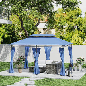 English Elm Outsunny Double Roof Patio Gazebo with Curtains Powder Coated Metal Frame Seats 12 W2225P485583