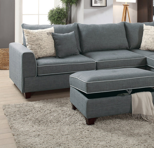 English Elm Beautiful 3-pcs Sectional Sofa with Reversible Chaise and Storage Ottoman Plush Summer Hues Comfort Steel Gray 76 L x 35 W x 16 H B011S01054