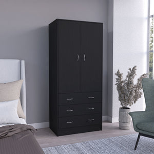English Elm Taly Spacious Armoire with Double Doors, Two Drawers & Hanging Rod — Tall Laminate Storage Cabinet Black 35.4 L x 23.6 W x 6.3 H B200S00376