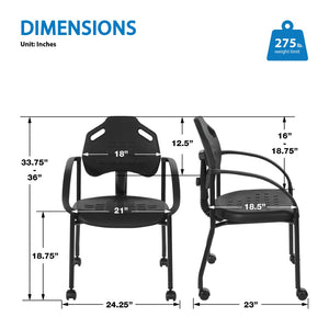 OSP Home Furnishings Guest Chair with Urethane Shell Lumbar Support and Casters for Office Reception Areas KH81392
