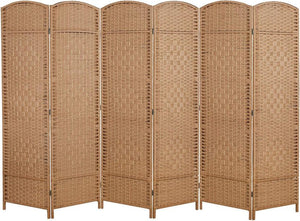 English Elm 6 Panel Room Divider Folding Screen with Hand-Woven Arched Panels Pine Frame Privacy Partition Room Decor Natural Wood W3198P299211