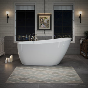 English Elm 63" Oval Freestanding Soaking Tub Solid Surface Resin Spa Bathtub Glossy White W1920P386220