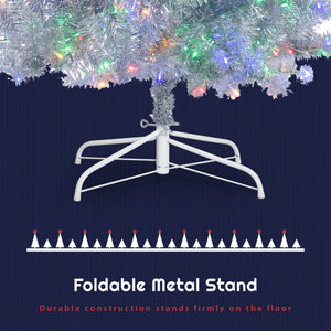 English Elm 6FT Silver Pre-Lit Christmas Tree with 800 Tips, 300 LEDs, 11 Modes, Hinged Metal Stand, Indoor/Outdoor N704P199512N