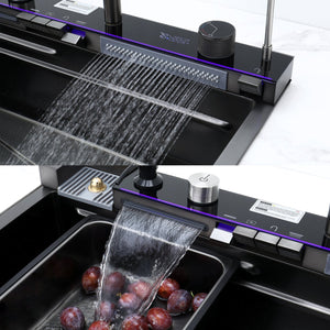 English Elm Pull-out Faucet Workstation Kitchen Sink 304 Stainless Steel with Digital Temp Display T3177P286037