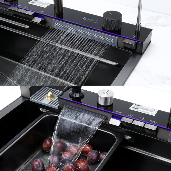 English Elm Pull-out Faucet Workstation Kitchen Sink 304 Stainless Steel with Digital Temp Display T3177P286037