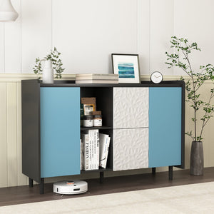 English Elm Sideboard Buffet Cabinet - Modern Black & Blue Storage Solution With Drawers For Dining & Kitchen Decor W409P176594-GIGA