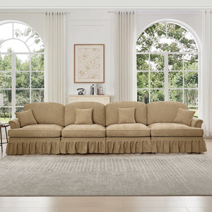 English Elm Elegant Mid Century 4-Seater Sofa Couch With Removable Pleat Skirts, Flared Arms & Cozy Chenille Design W3041S00249