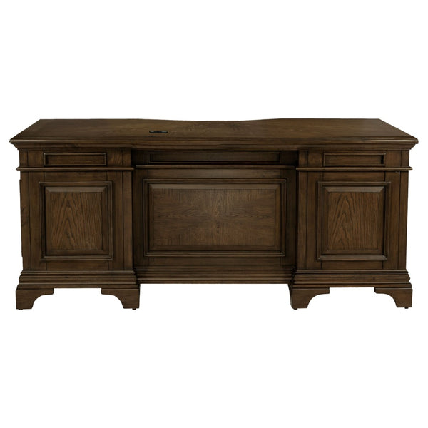 English Elm Stigham Burnished Oak Executive Desk With 7 Drawers, Elegant Bronze Hardware & Ample Storage Space B062S00800-GIGA