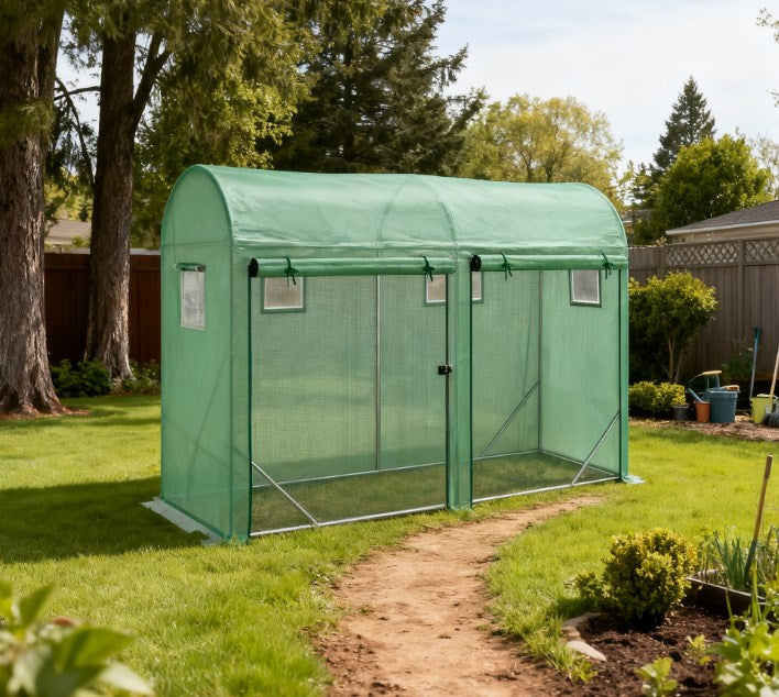 English Elm Greenhouse,walk-in Lean-to Steel Frame Garden Shelter with Mesh Vents and Uv Pe Cover T3971P422248