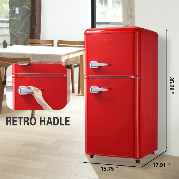 English Elm 3.5cu.ft Two Door Compact Mini Fridge Wood Finish Freezer Dorm Bar Office Red W1002P210642