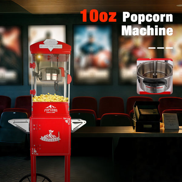 English Elm Popcorn Machine on Wheeled Cart with 10 Oz Kettle for Home Theater Game Room W2841P342117
