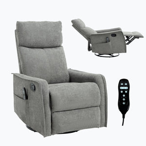 English Elm Heat Massage Rocker Swivel Recliner Fabric Chair with Lumbar Therapy for Living Room Grey W1803P362293