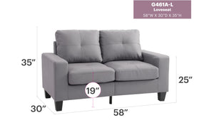 English Elm Versatile Gray PU Loveseat with Track Arms, 58"W Compact Two-Seater, 25" Seat Depth, Chic Casual Style B078108259