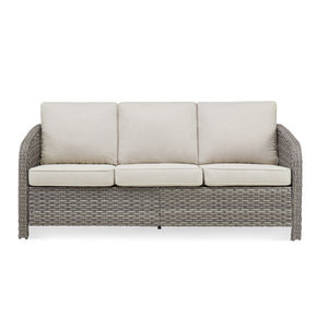 English Elm 73.6" Handwoven Pe Wicker Outdoor Sofa Three Seat Sculptural Arc Design with Cushions T3773P418581