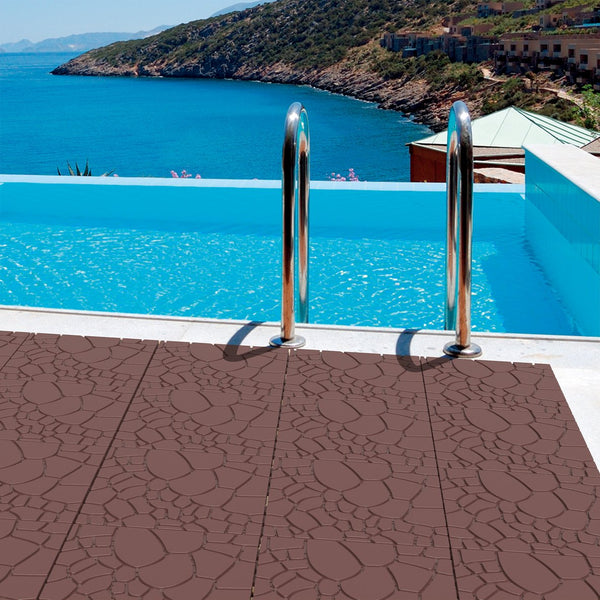 English Elm Stone Texture Interlocking Patio Tiles Polypropylene Anti-slip Outdoor Deck Flooring 44 Sq Ft Red+Brown W3022P268429