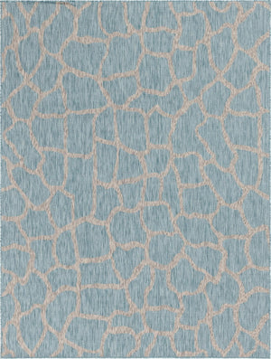 Unique Loom Outdoor Safari Giraffe Machine Made Animal Print Rug Light Aqua, Gray/Ivory 9' 0" x 12' 2"