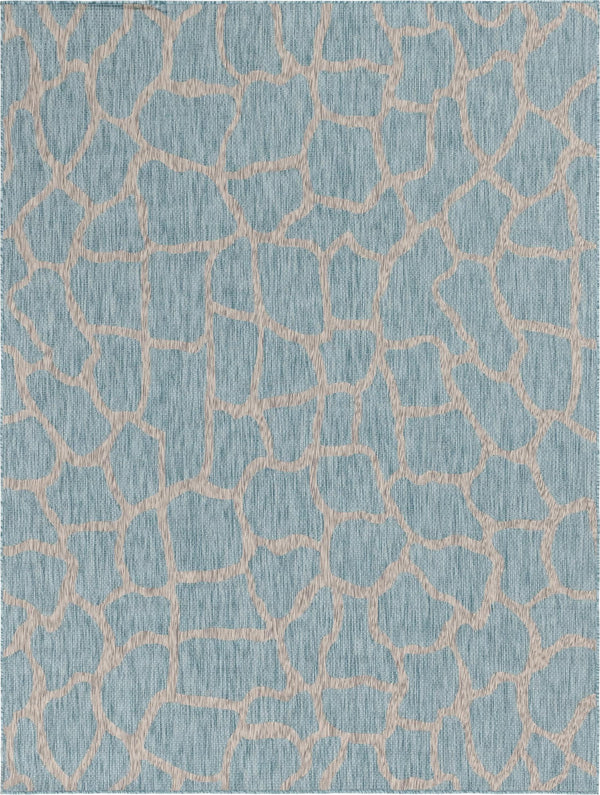 Unique Loom Outdoor Safari Giraffe Machine Made Animal Print Rug Light Aqua, Gray/Ivory 9' 0" x 12' 2"