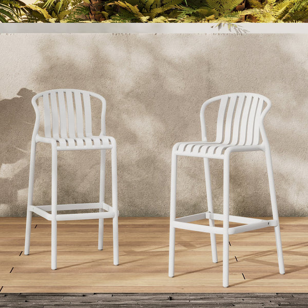 English Elm Outdoor Stackable Armless Barstools Set of 2 Uv Resistant Slat Back Patio Seating White N780P199452W