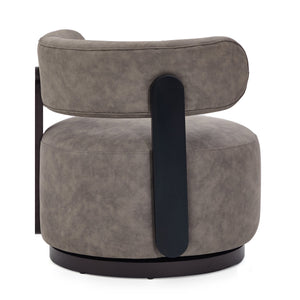 English Elm Wooden Base Barrel Swivel Club Chair Pu Leather Lounge Seat with 360 Degree Rotation N776P422651G